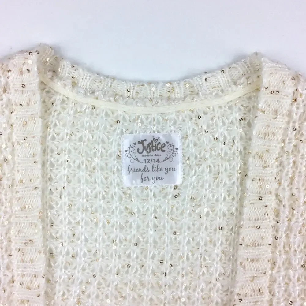 JUSTICE | Bolero Sweater Cream Gold Sequin 12 14
